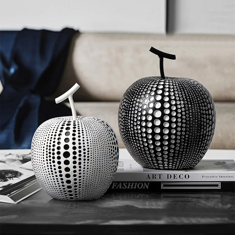 Polka Dot Black and White Apple Sculpture