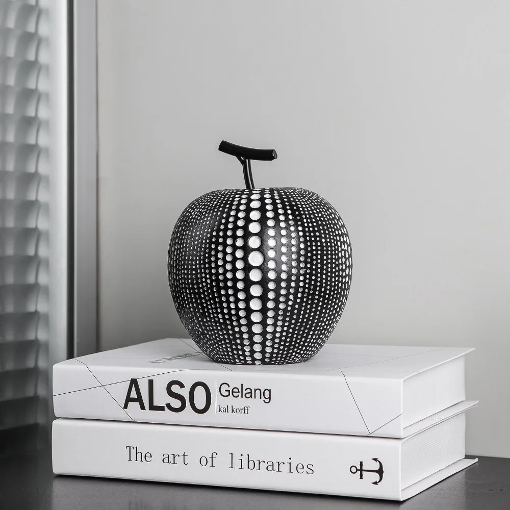 Polka Dot Black and White Apple Sculpture