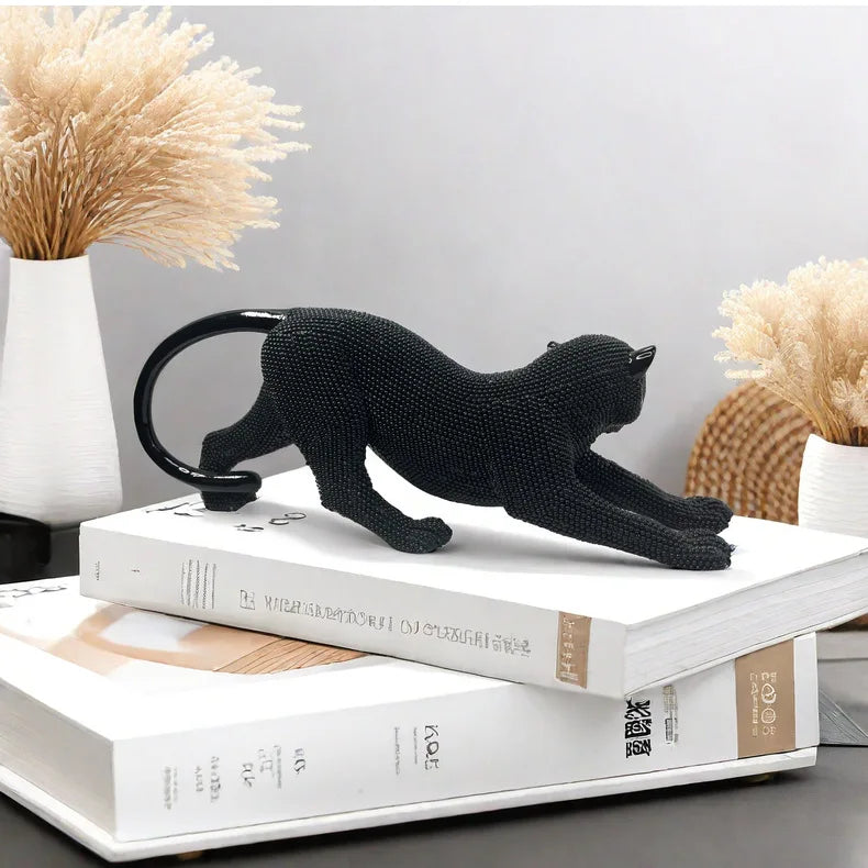 Luxury Crouching Leopard Beaded Design Statue