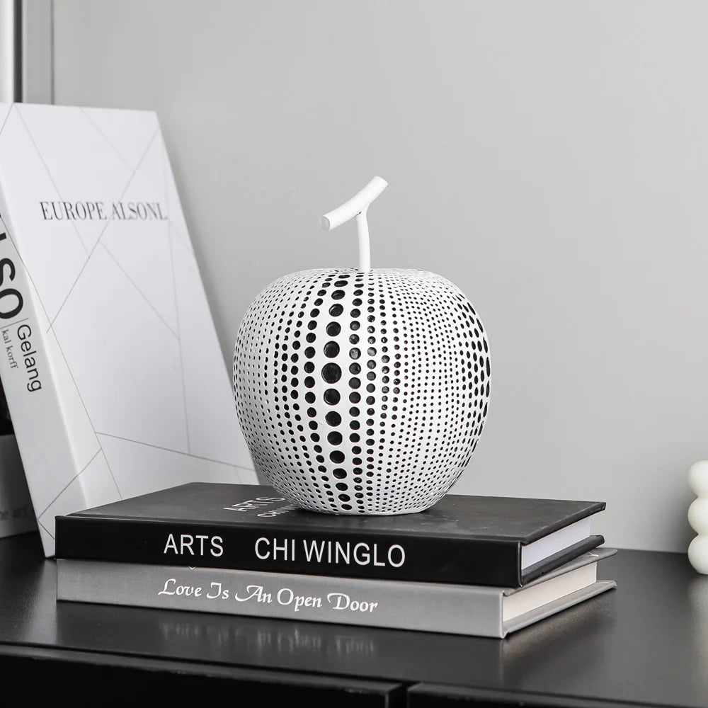 Polka Dot Black and White Apple Sculpture