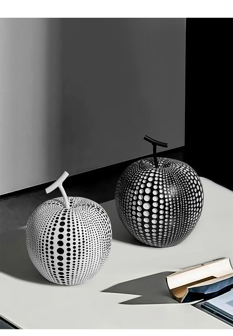 Polka Dot Black and White Apple Sculpture