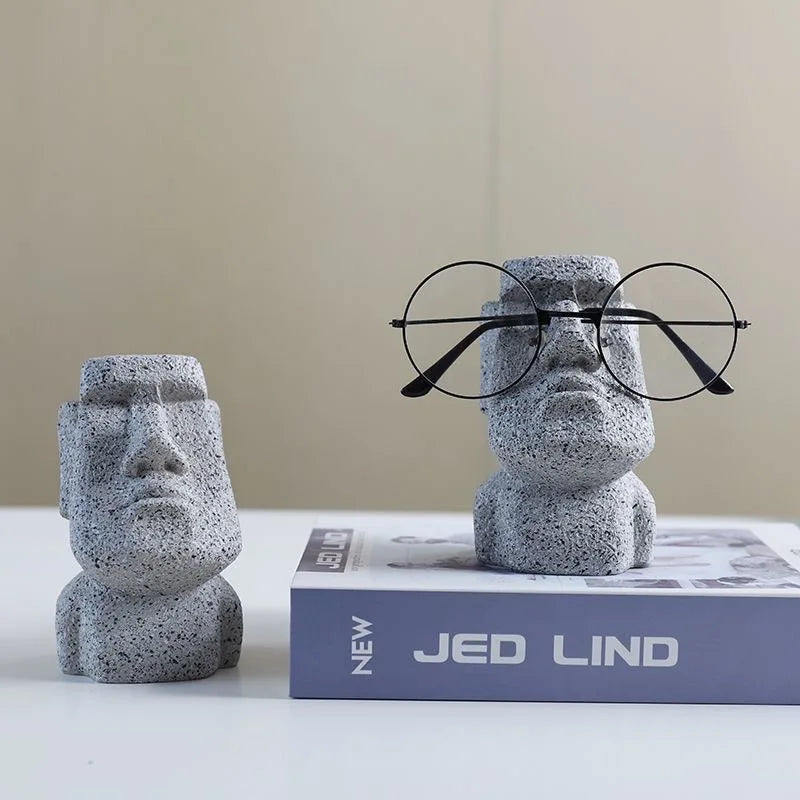Mini Moai Stone Statue Creative Glasses Holder