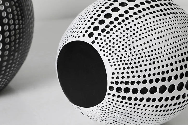 Polka Dot Black and White Apple Sculpture