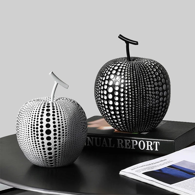 Polka Dot Black and White Apple Sculpture